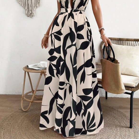 Multicolor Sexy Women's Spaghetti Strap Backless Allover Printed Beach Dress - Picture 4 of 5